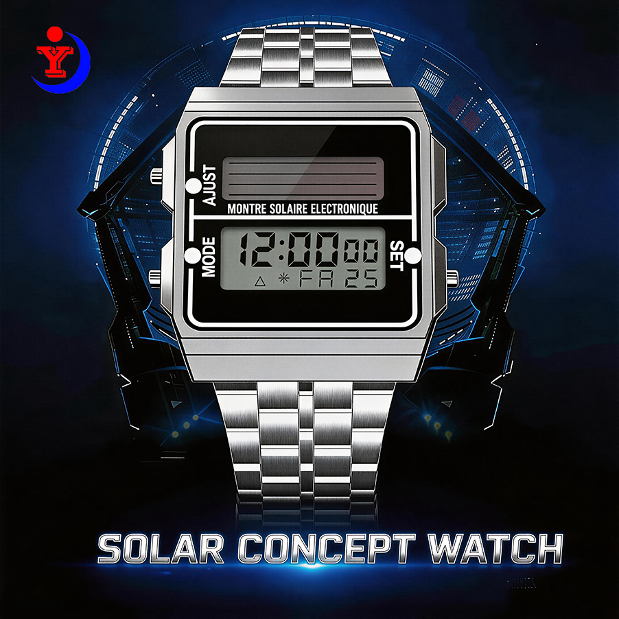 Solar Powered Watch - Retro Silver Metal Square Solar Watch