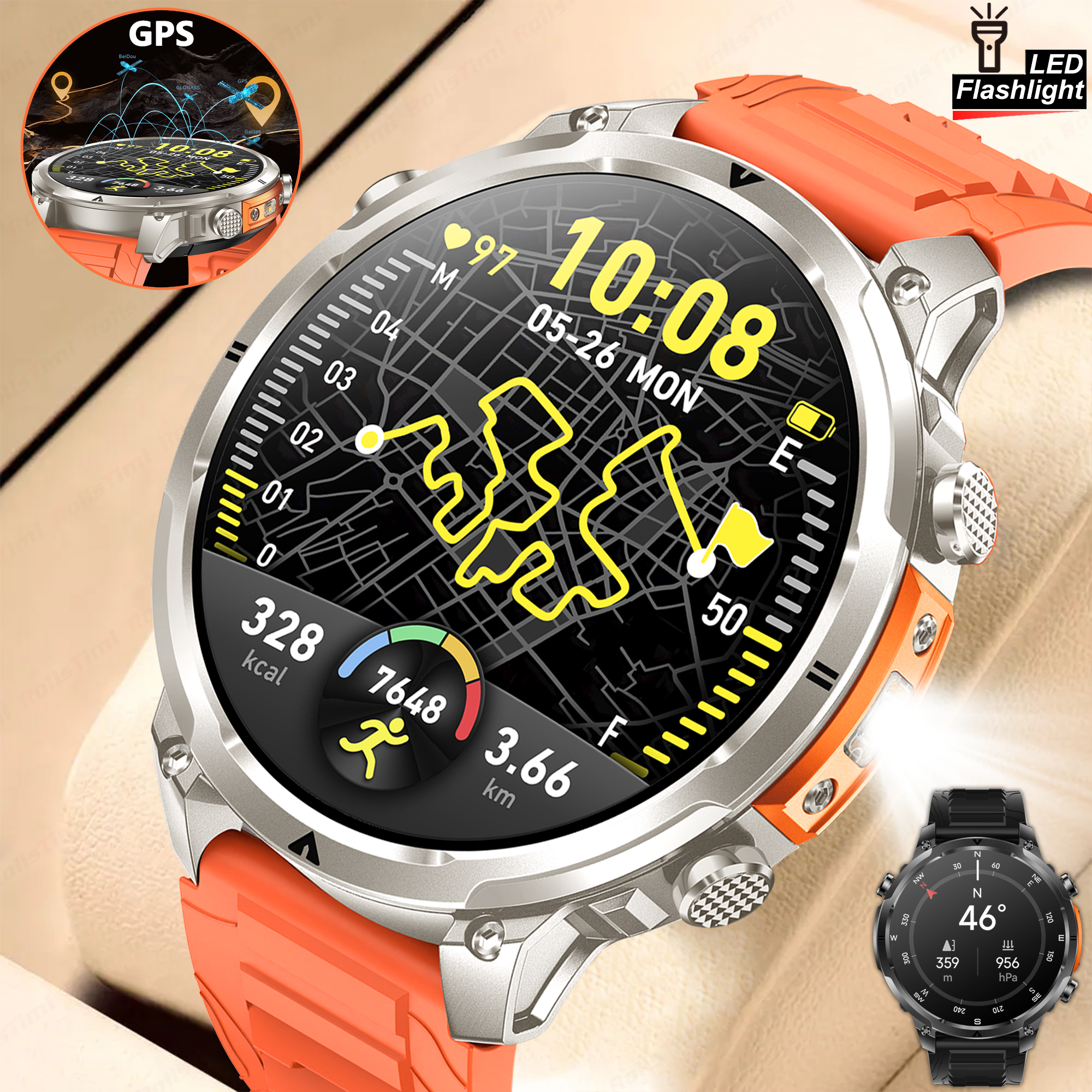 Smartwatch Sports Watches For Men - Outdoor GPS Sports Smart Watch 1.7-Inch