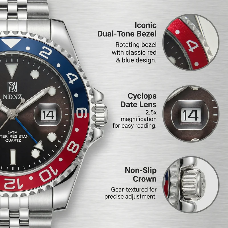 2026 Men's GMT style quartz wa - Watch Bezel Insert 评论和价格