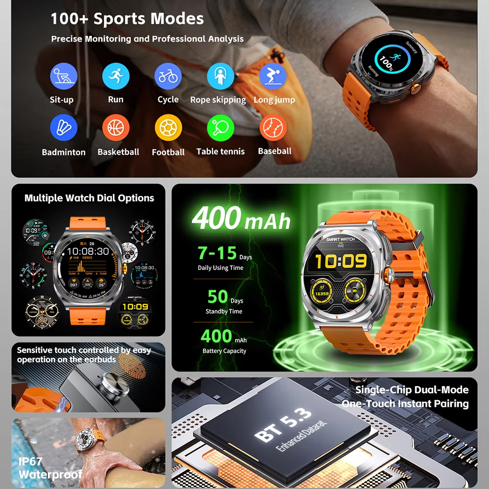 2026 hot Watch Wireless Earpho - Smartwatch Watches Gift For Men 评论和价格