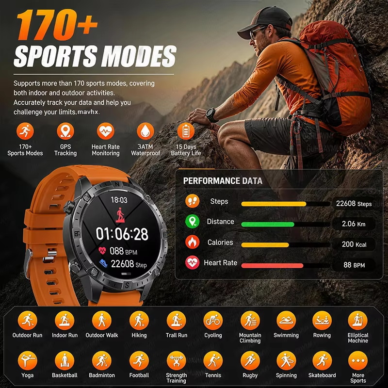 2026New Outdoor Military GPS N - Smartwatch Watches Gift For Men 评论和价格