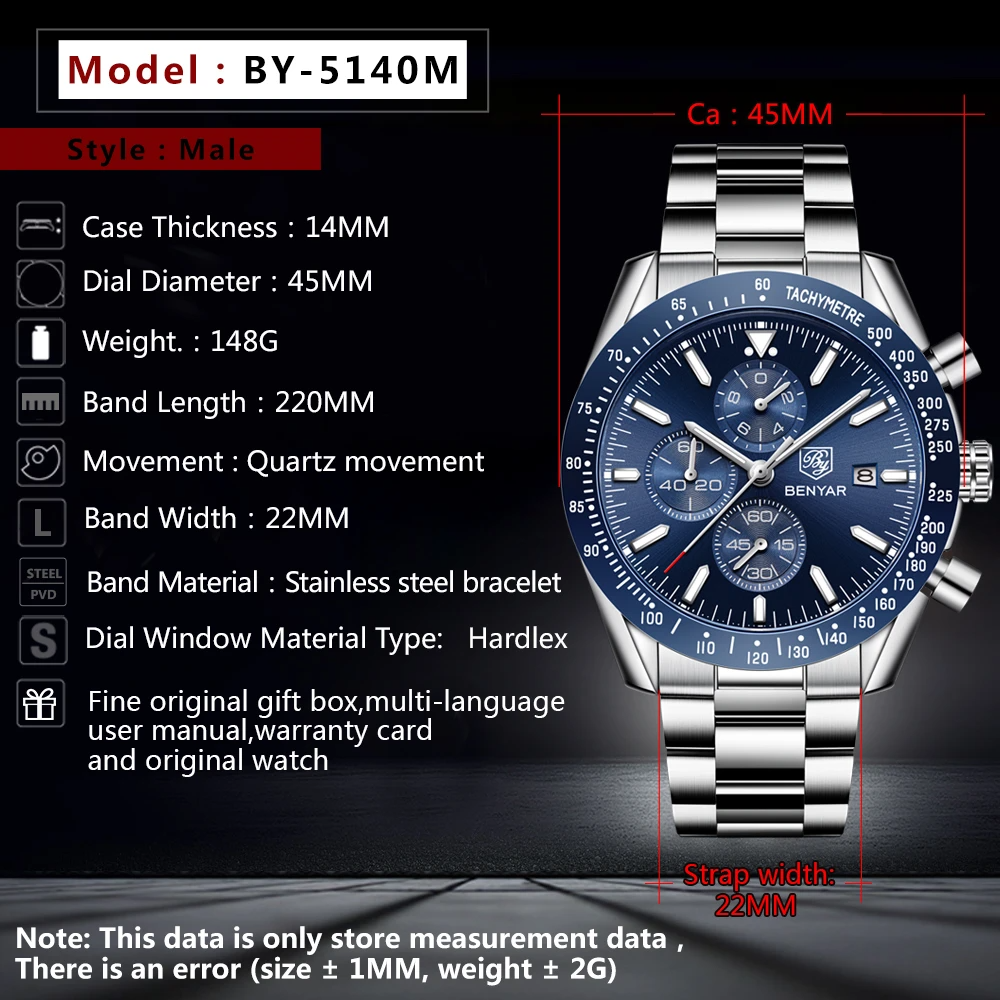 Men Watch BENYAR Top Brand Lux - Smartwatch Watches Brands For Men 评论和价格