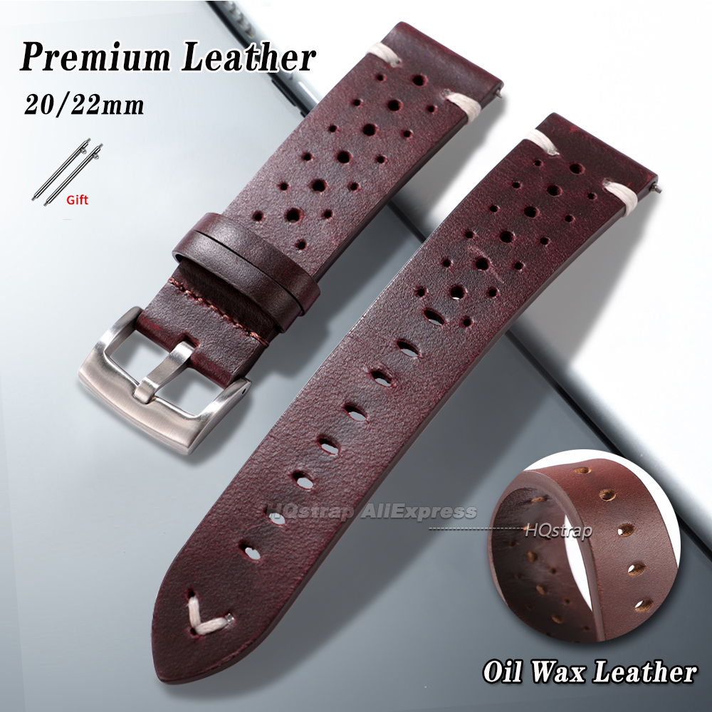 Oil Wax Cowhide Watch Strap 20 - Smartwatch Premium Watches For Men 评论和价格