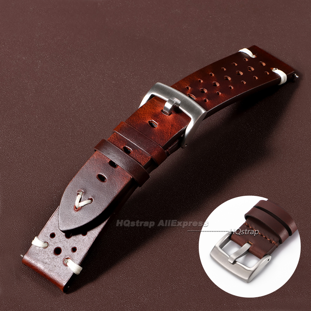 Oil Wax Cowhide Watch Strap 20 - Smartwatch Premium Watches For Men 评论和价格
